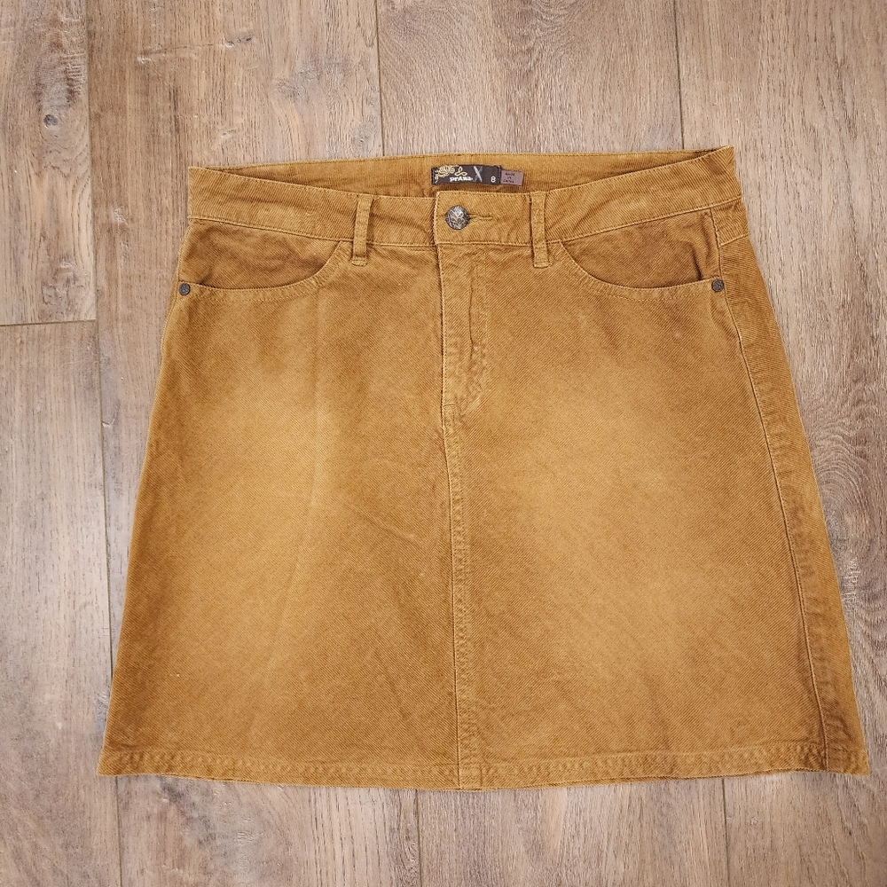 prAna Corduroy Mustard Trista Skirt sz 8